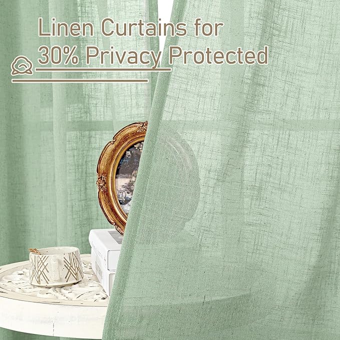 Linen Curtains for Living Room 84 inch Length 2 Panels, 52 x 84 Inch | Light - Image 5