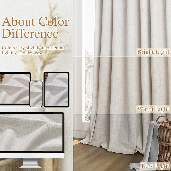 108 Inch Long Light Beige 100% Blackout Curtains - Image 7