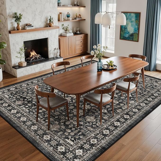 Grey Area Rug 10x14 for Living Room Bedroom | Low Pile; Non Slip;Machine - Image 4
