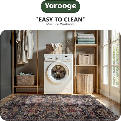 5x7 Area Rugs, Vintage Retro Soft Washable Rug, Non-Slip Low Pile Rugs - Image 5