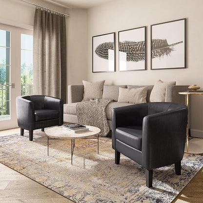 BELLEZE Accent Barrel Chair Set of 2, Linen Round Chair Club Tub Sofa Corner - Image 6