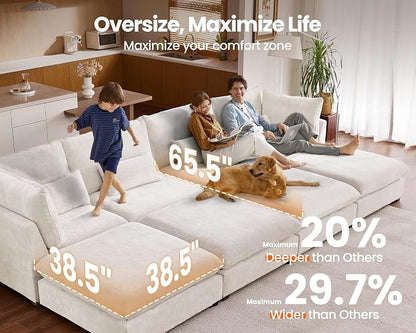 77" Oversized Chenille Couch Modular Sectional Sofa, Washable Cloud Couch - Image 3