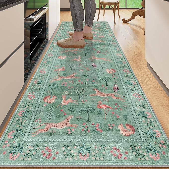 DUKINO 2x6 Runner Rug, Washable Animal Kitchen Rugs Non Slip, Teal | Soft by DUKINO