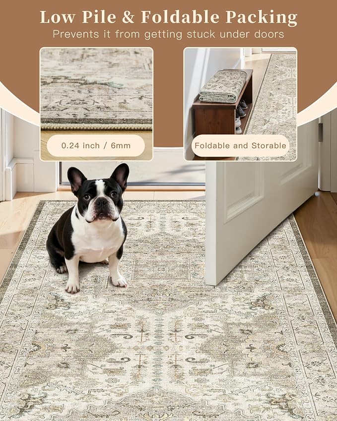 Madane Hallway Runner Rug 3x12 Washable Kitchen Runners 12ft, Ivory/Brown | - Image 6