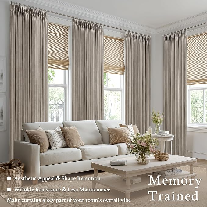 Extra Long Semi Sheer Linen Pleat Curtains Burlywood Birch 126 Inch Long | - Image 3
