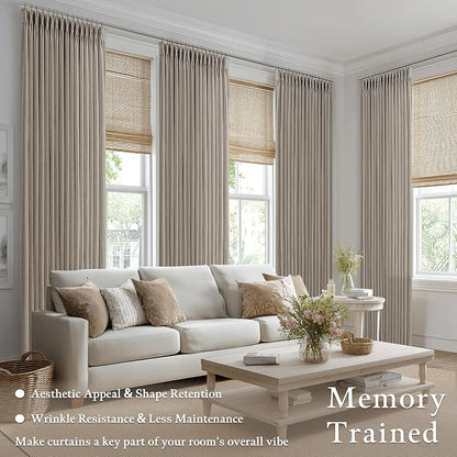 Extra Long Semi Sheer Linen Pleat Curtains Burlywood Birch 126 Inch Long | - Image 3