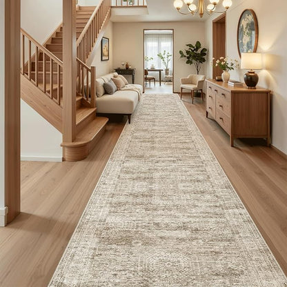 Soalmost Washable 3x18 Hallway Runner Rug Non-Slip Kitchen Entry Rugs Brown | - Image 2