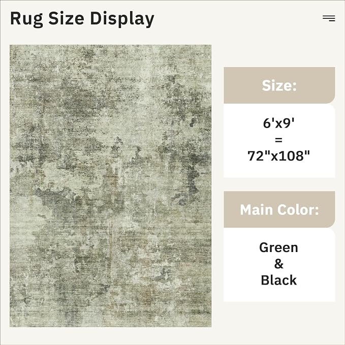 Soalmost Abstract Area Rug 6x9 for Living Room Washable Rugs Green Black | - Image 5