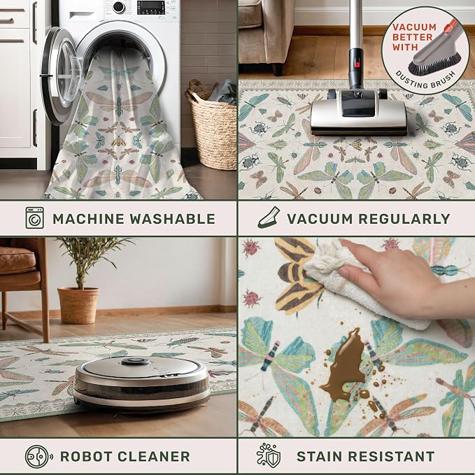 Washable Sage Green Large Entryway Rug, 3x4 Area Rugs - Image 4