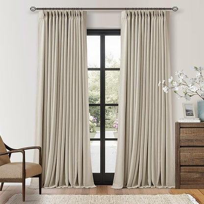 Oatmeal 108 Inch Blackout Linen Pleated Curtains by Twodrapes