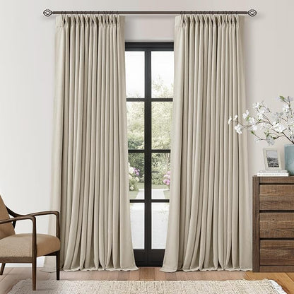 Beige Oatmeal Linen Pinch Pleated 100% Blackout Curtains 90 Inch Length | Pinch by Twodrapes
