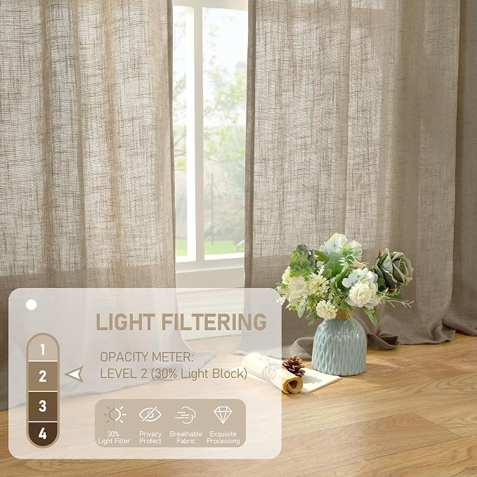Taupe Linen Curtains 30 Inch Length - Image 4