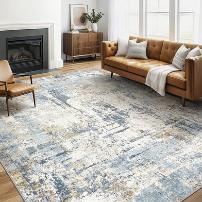 LOONGRUG 5x8 Area Rug Washable Neutral Modern Living Room Rugs Blue | Abstract by LOONGRUG