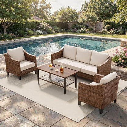 4-Piece Patio Conversation Sets, Outdoor Sectional Sofa 2-Tier Coffee Table - Image 2