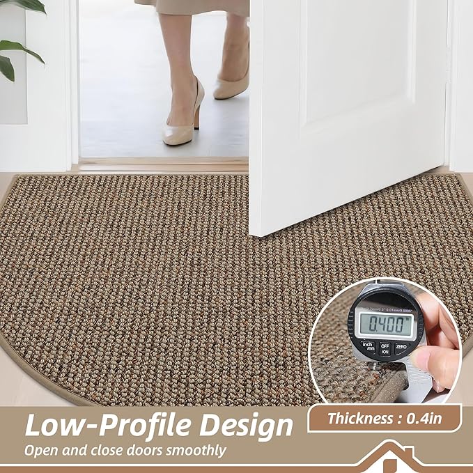 BEQHAUSE Dirt Trapper Door Mat 36" x 60" Half Circle Non Slip Rugs, Taupe | - Image 6
