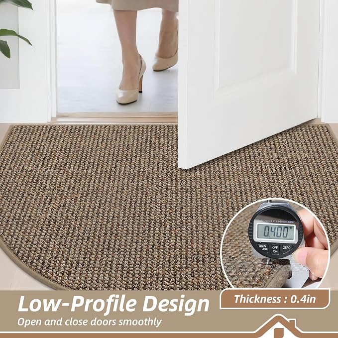 BEQHAUSE Dirt Trapper Door Mat 24" x 36" Half Circle Non Slip Rugs, Taupe | - Image 5