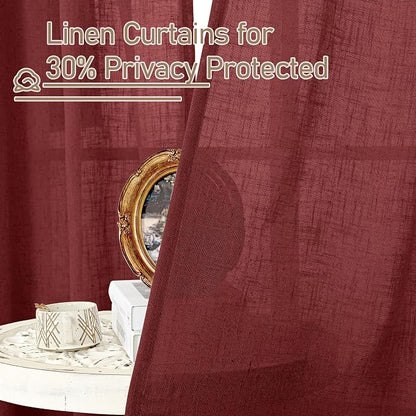 Burgundy Red 78 inch Sheer Linen Curtains - Image 5