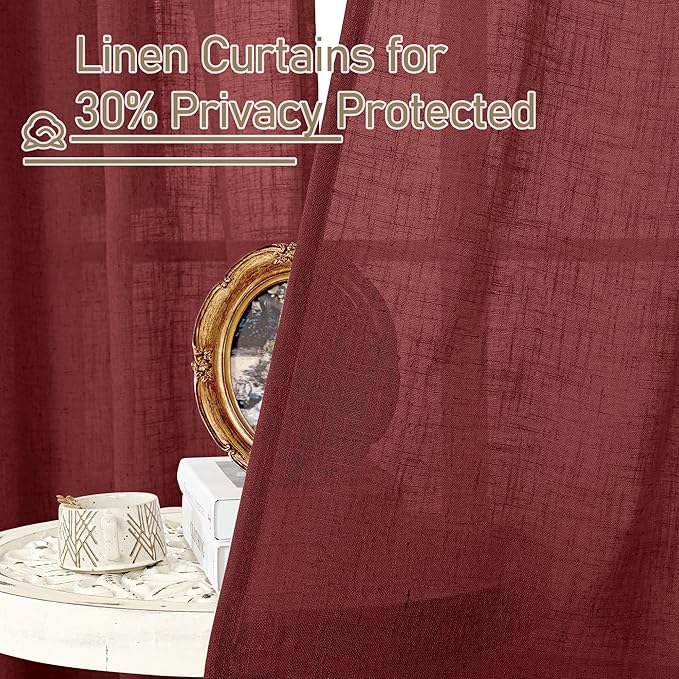 Burgundy Red Linen Curtains 45 Inch Length - Image 5