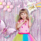 BRAVESHINE Pink Streamers Tinsel Foil Fringe Curtains - 2Pcs 3.2x8.2ft Metallic Photo Booths Backdrop for Girl/Princess/Birthday/Bridal Shower/Engagement/Bachelorette/Boo/Halloween Party Decorations