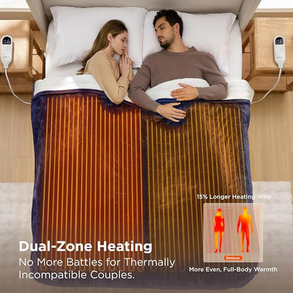 Bedsure Heated Blanket Queen Size, Dual Control Electric Blanket, 6 Heat/6 - Image 3