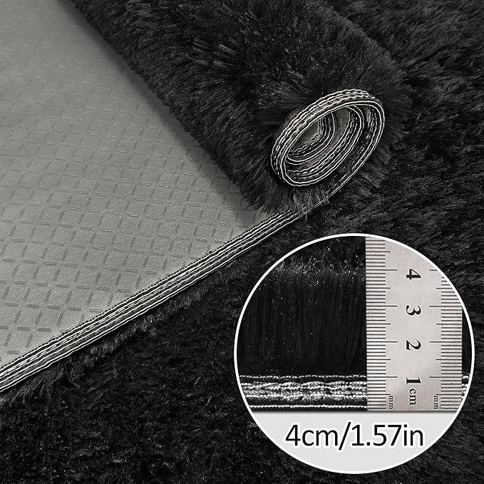 2x5 Bedside Area Rugs for Bedroom Soft Fluffy Shag Black Rug for Hallway - Image 5