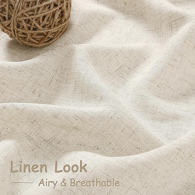 Warm Beige Linen Curtains 90 Inch Long 2 Panels Set - Image 3