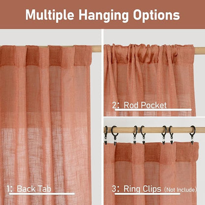 Short Window Linen Curtains 36 Inch Length 2 Panels, 34x36 Inch | Kitchen - Image 3