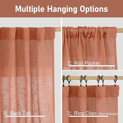 Terracotta Linen Curtains 90 Inch - Image 3