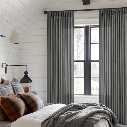 Dark Gray Linen Pinch Pleated Light Filter Curtains 102 Inches Long 2 Panels - Image 6