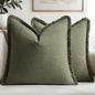 MIULEE Linen Fringe Decorative Euro Throw Pillow Covers Olive Green 24x24 | Set by MIULEE