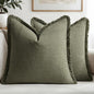 MIULEE Linen Fringe Decorative Euro Throw Pillow Covers Olive Green 26x26 | Set by MIULEE