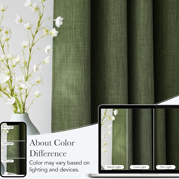 NICETOWN Short Faux Linen Froest Green Blackout Curtains 63 inches Long - Image 5