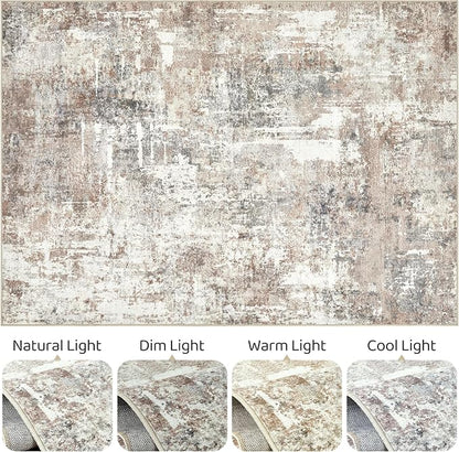 LOONGRUG 4x6 Area Rug Machine Washable Neutral Modern Abstract Rugs Brown | - Image 9