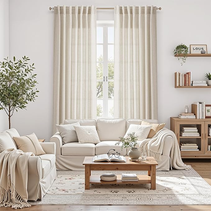 Warm Beige Linen Curtains 72 Inch Length - Image 4