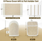 Casa Platino Pot Holders and Oven Mitts, 8-Piece – 500°F Heat Resistant Mini Oven Mitts with Silicone Grip, Potholders for Kitchens, 2 Kitchen Towels & 2 Dish Cloths – Non-Slip & Durable – Beige