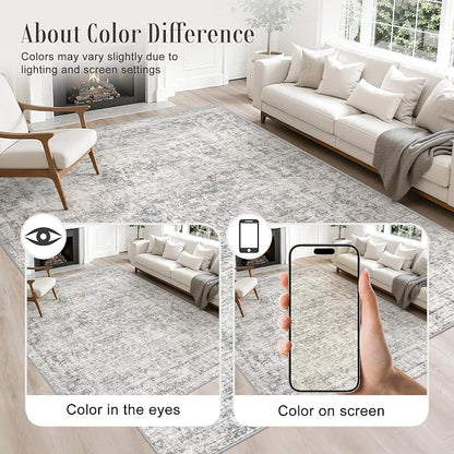 8x10 Area Rug Living Room: Modern Washable Soft Carpet Black Grey | - Image 5
