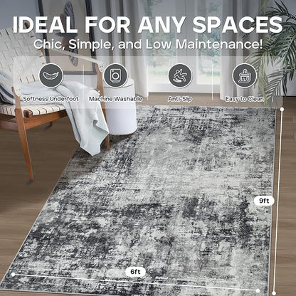 6x9 Area Rugs for Living Room Bedroom Dining Room Washable Black Grey | Soft - Image 2