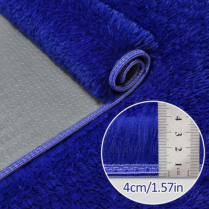 2x10 Bedside Area Rugs for Bedroom Soft Fluffy Shag Navy Blue Rug for Hallway - Image 5