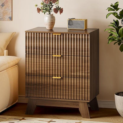 BORNOON Fluted 3 Drawer Dresser, 30.3" Tall Compact Modern Boho Chest of Drawers by BORNOON