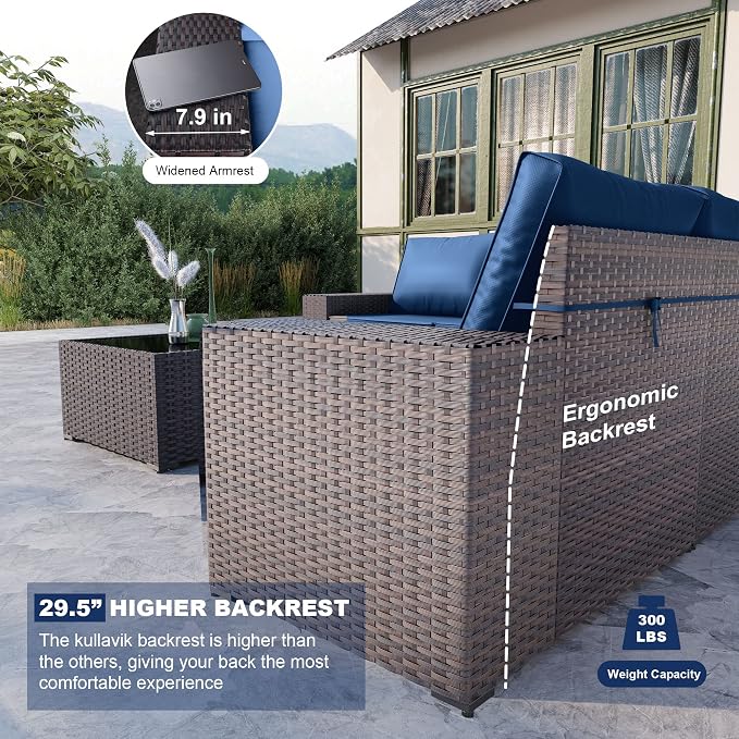 Kullavik Outdoor Patio Furniture Set 6 Pieces Sectional Rattan Sofa Set Brown - Image 3