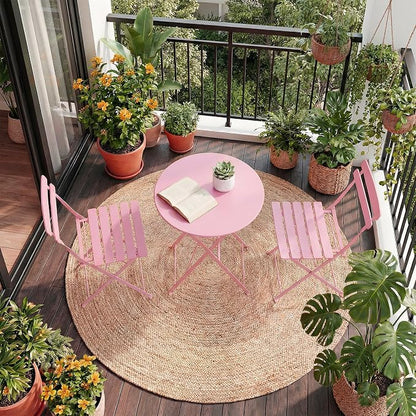 GarveeLife 3 Piece Patio Bistro Set, Folding Patio Bistro Table and Chairs Set - Image 2
