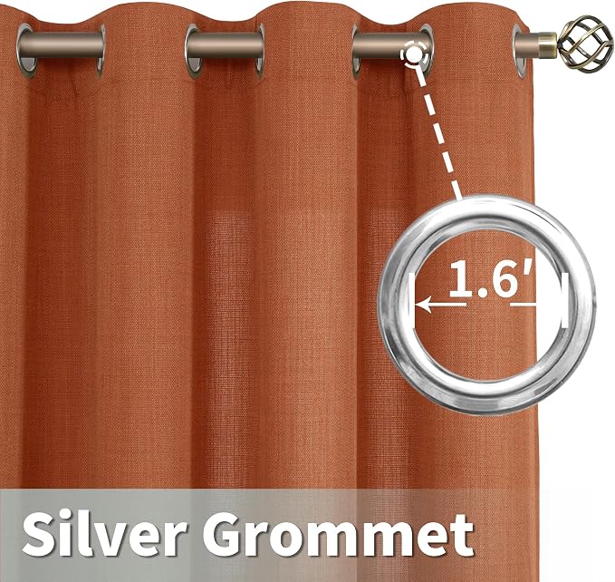 Terracotta Linen Curtains for Living Room 102 Inch Length 2 Panels | Rust Fall - Image 5