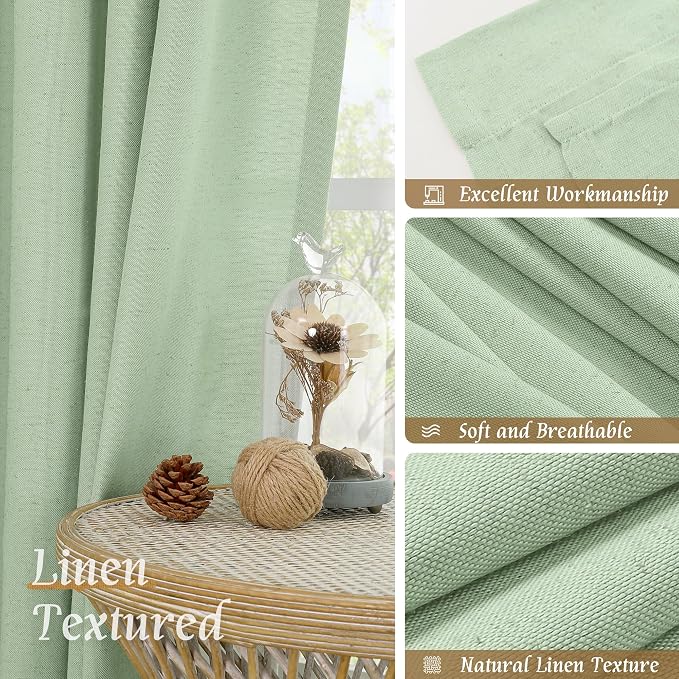 Light Green 48 Inch Length Linen Curtains - Image 7