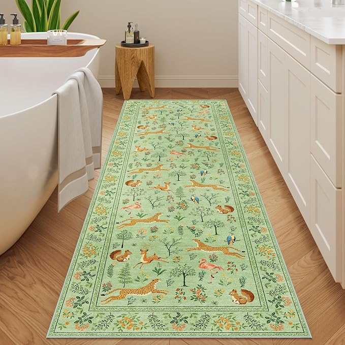 DUKINO 2.6x8 Rug for Hallway, Washable Kitchen Rugs Non Slip, Light Green | Low - Image 9