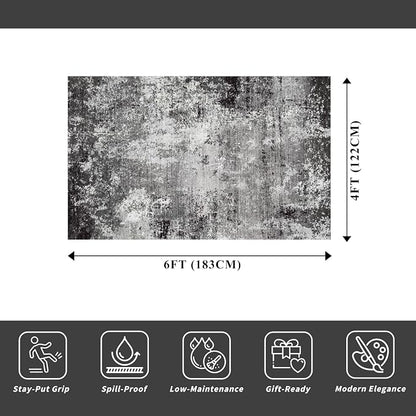 4x6 Washable Non-Slip Area Rug – Modern Abstract Neutral Small Carpet - Image 2