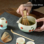 Matcha Whisk Set, Cute Strawberry Matcha Bowl Set with 2 Cups, Bamboo Whisk, Scoop & Holder, Matcha Kit Gift for Tea Lovers and Tea Ceremony, Birthday, Anniversary