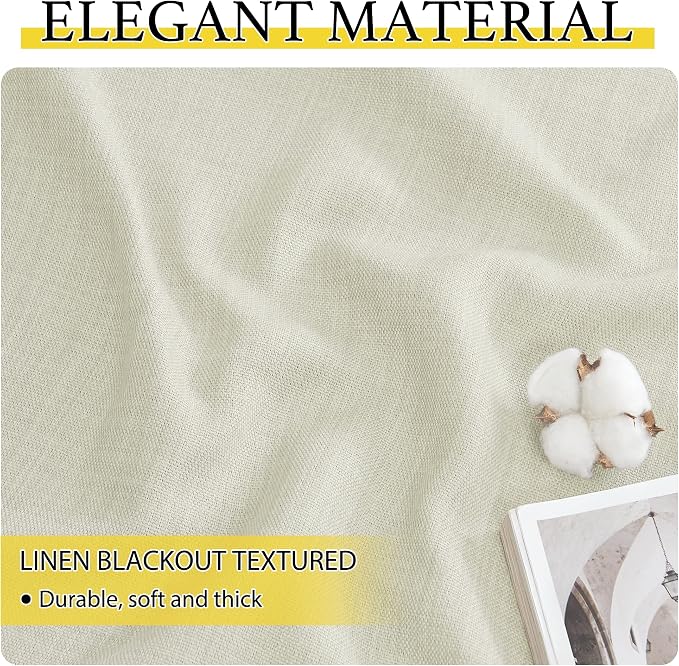 NICETOWN Natural Faux Linen Blackout Curtain Panels 24 inch Long, Thermal - Image 6