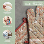Maison d' Hermine 100% Cotton Oven Mitt & Pot Holder Set (7.5"x13" & 8"x8") Heat Resistant BBQ Cooking Gloves with Loop, Baking, Grilling, Kitchen, Handling Hot Pans (Kashmir Paisley)