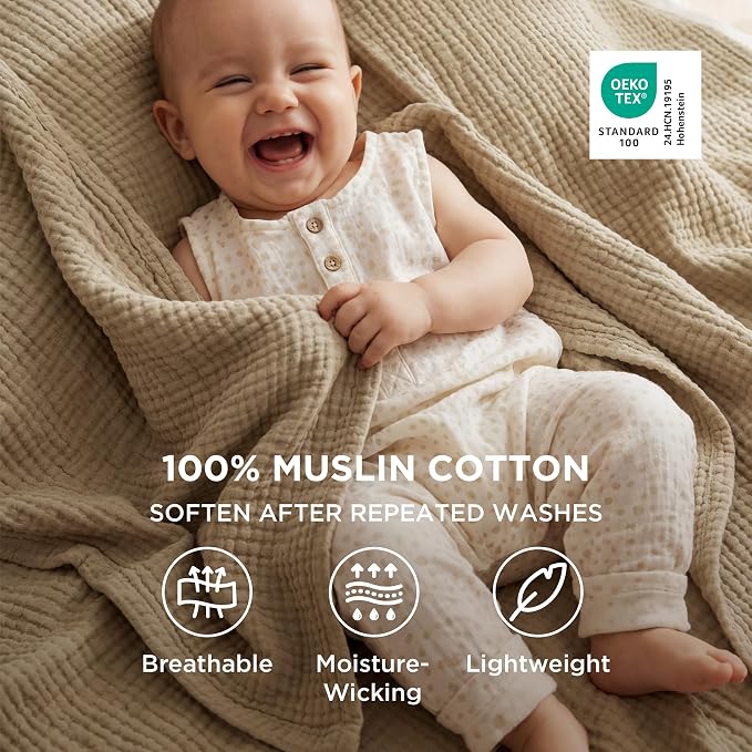 Bedsure 100% Cotton Muslin Blanket King Size - Image 2
