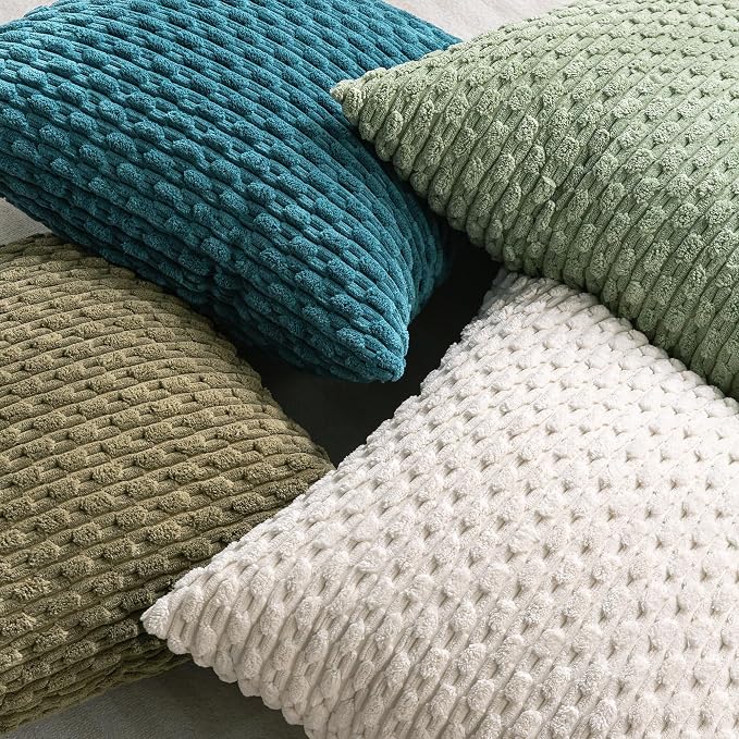 Set of 4 Teal Decorative Throw Pillow Covers 24x24 Inch Corduroy Pillow Covers - Image 4